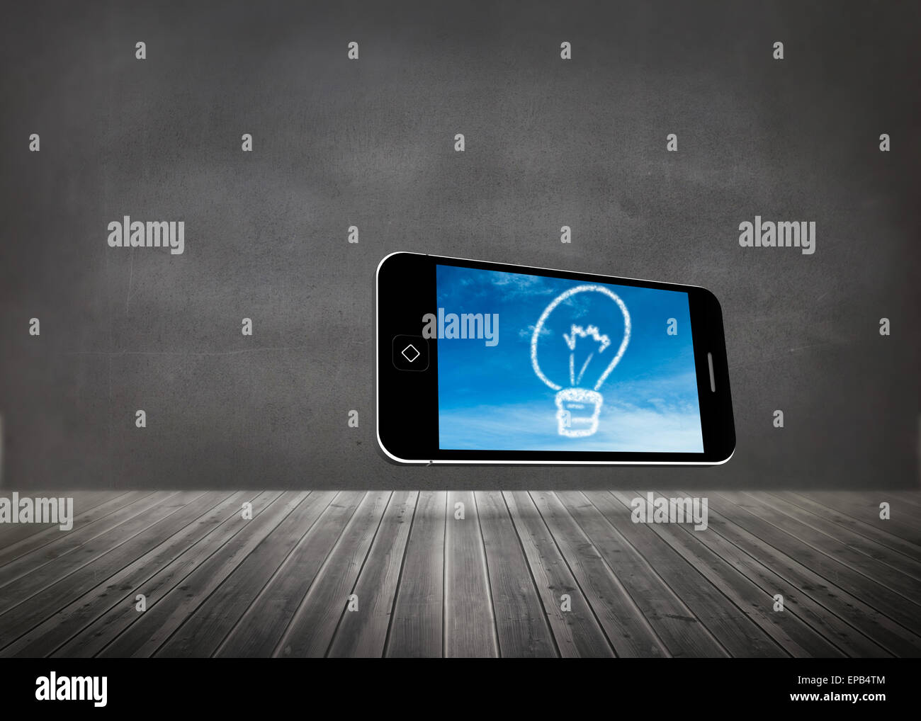 Composite image of cloud light bulb on smartphone screen Stock Photo
