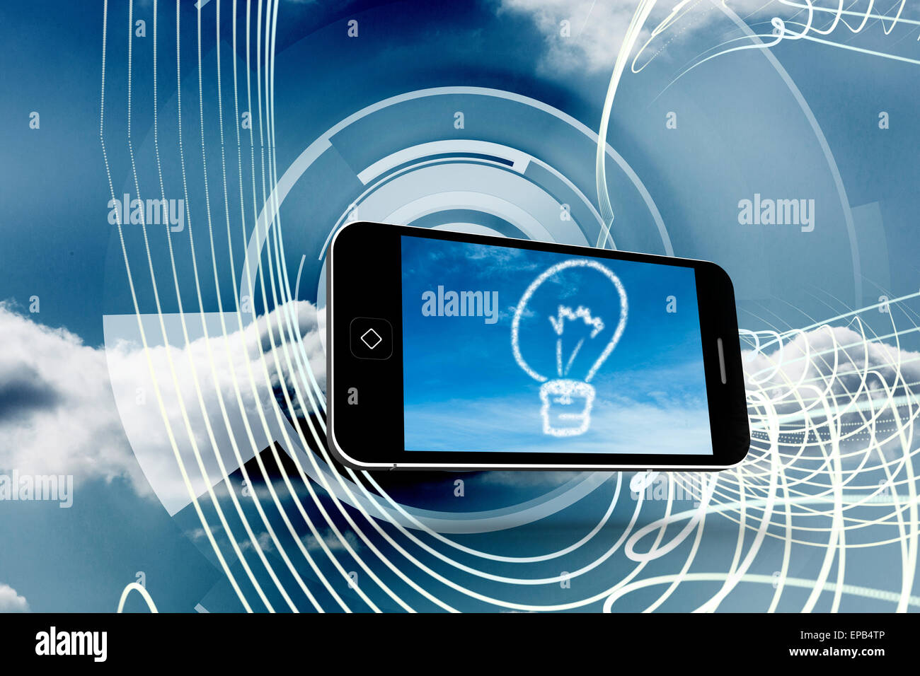 Composite image of cloud light bulb on smartphone screen Stock Photo