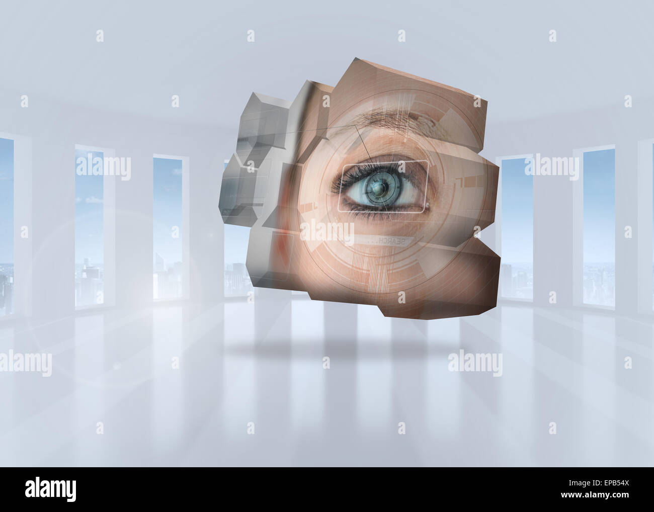 Composite image of eye interface on abstract screen Stock Photo