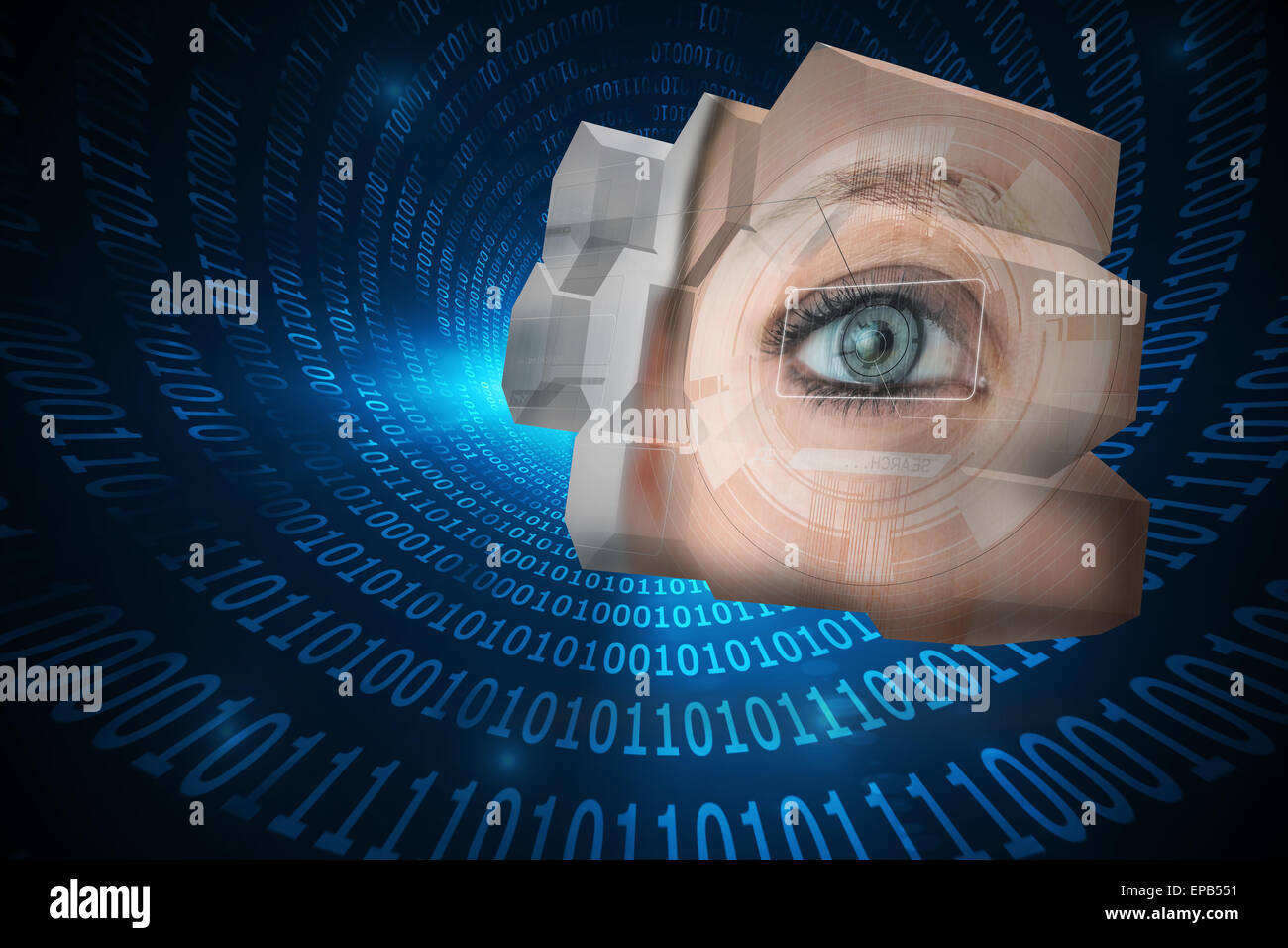Composite image of eye interface on abstract screen Stock Photo