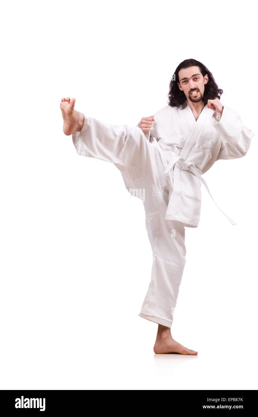 Funny karate fighter isolated on the white Stock Photo - Alamy
