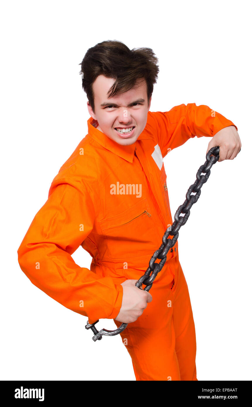 Young inmate with chains isolated on the white Stock Photo - Alamy