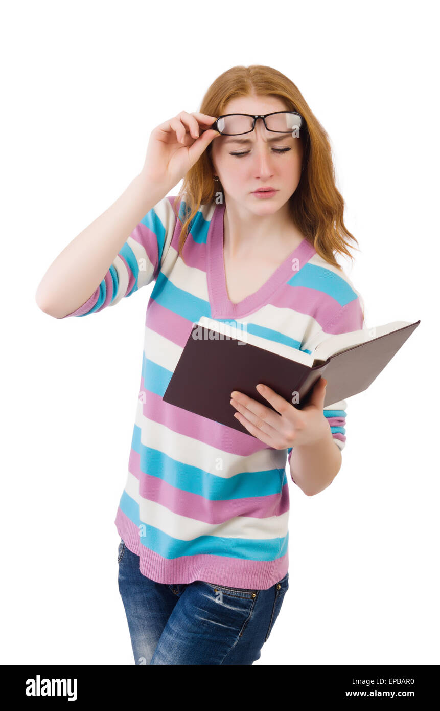 Young student with books isolated on white Stock Photo - Alamy