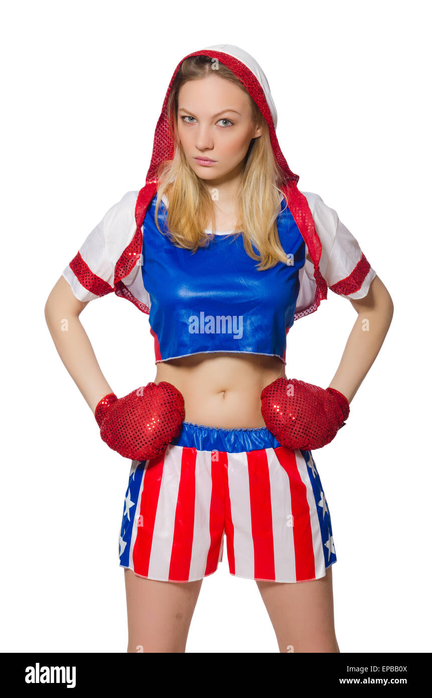 Female boxer isolated on the white background Stock Photo Alamy