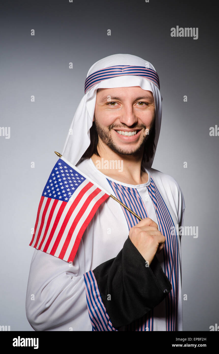 Arab man with united states flag Stock Photo Alamy