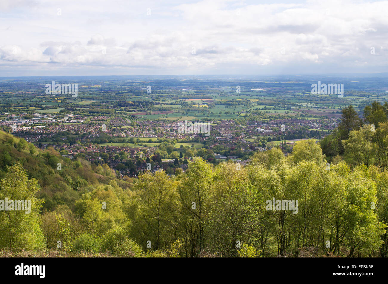 Scenic view from the Malvern Hills looking over Worcestershire, England, UK Stock Photo