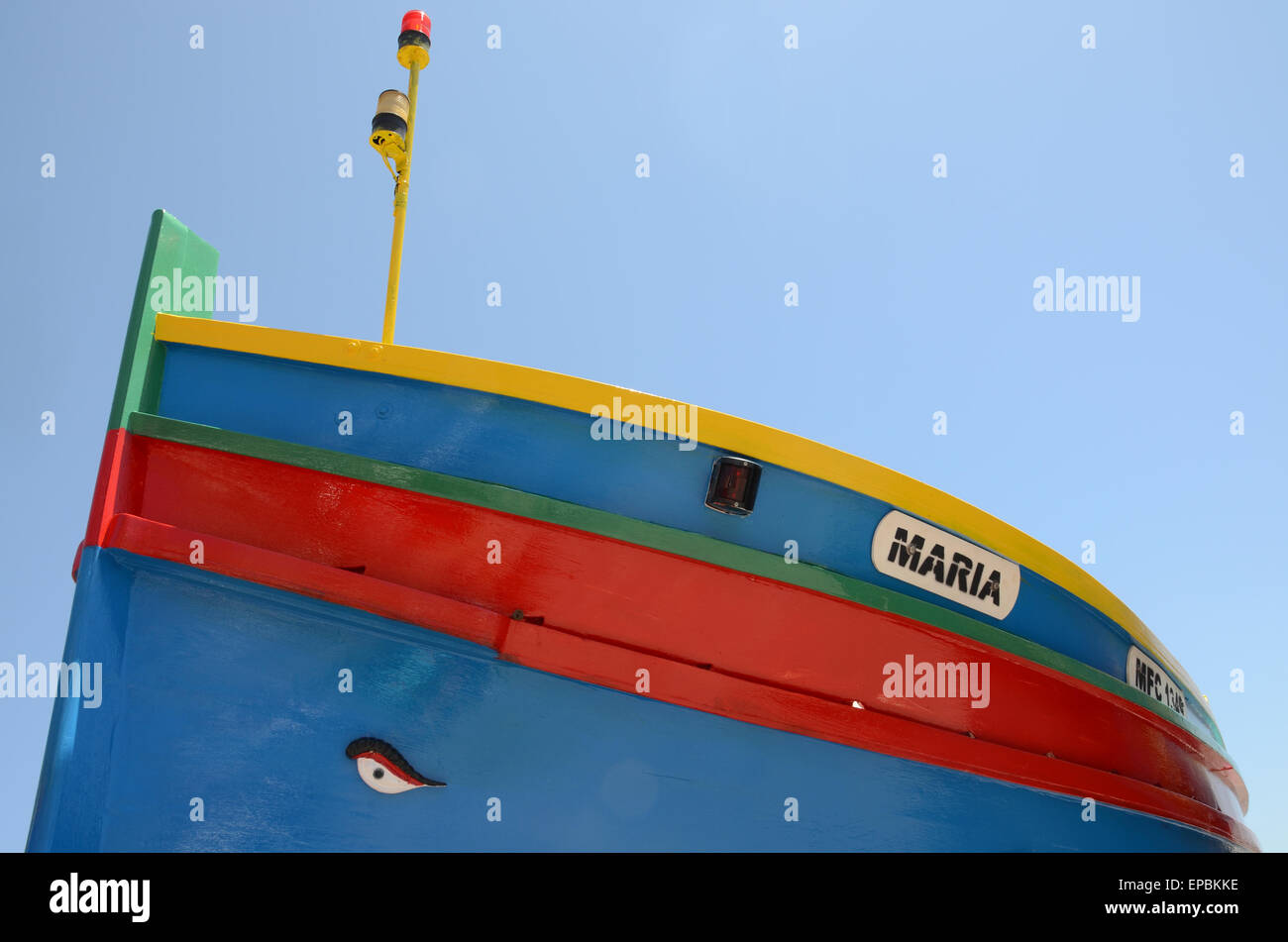 Traditional Maltese luzzu in Marsaxlokk harbour Stock Photo - Alamy
