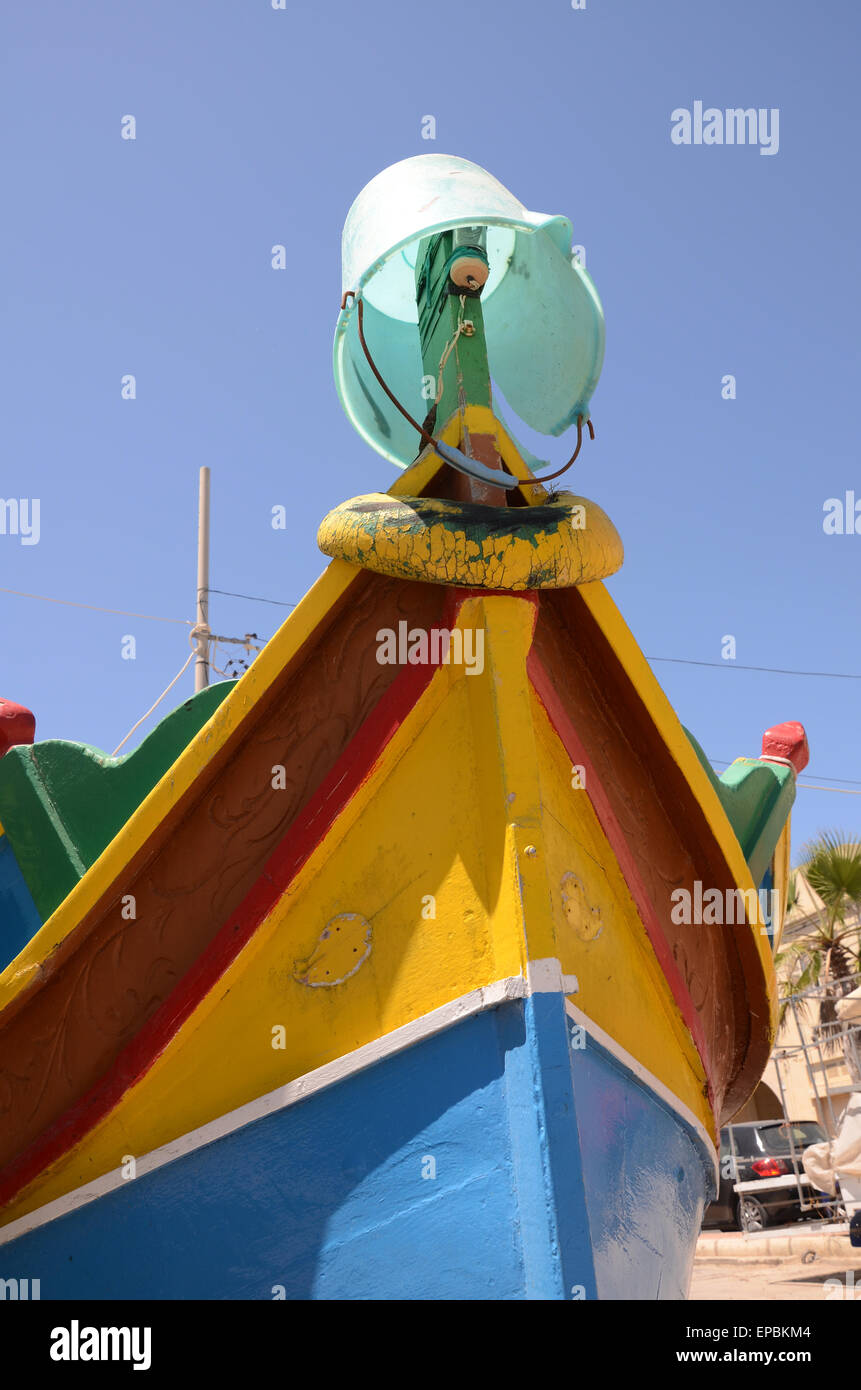 Traditional Maltese luzzu in Marsaxlokk harbour Stock Photo - Alamy