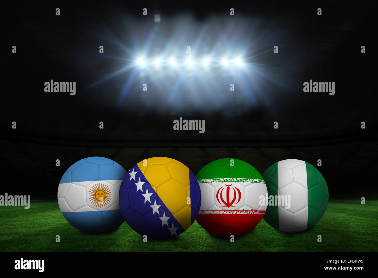 Footballs in group f colours for world cup Stock Photo