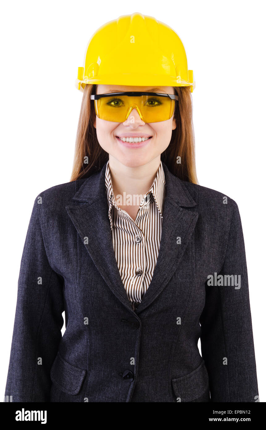 Woman construction worker isolated on white Stock Photo - Alamy