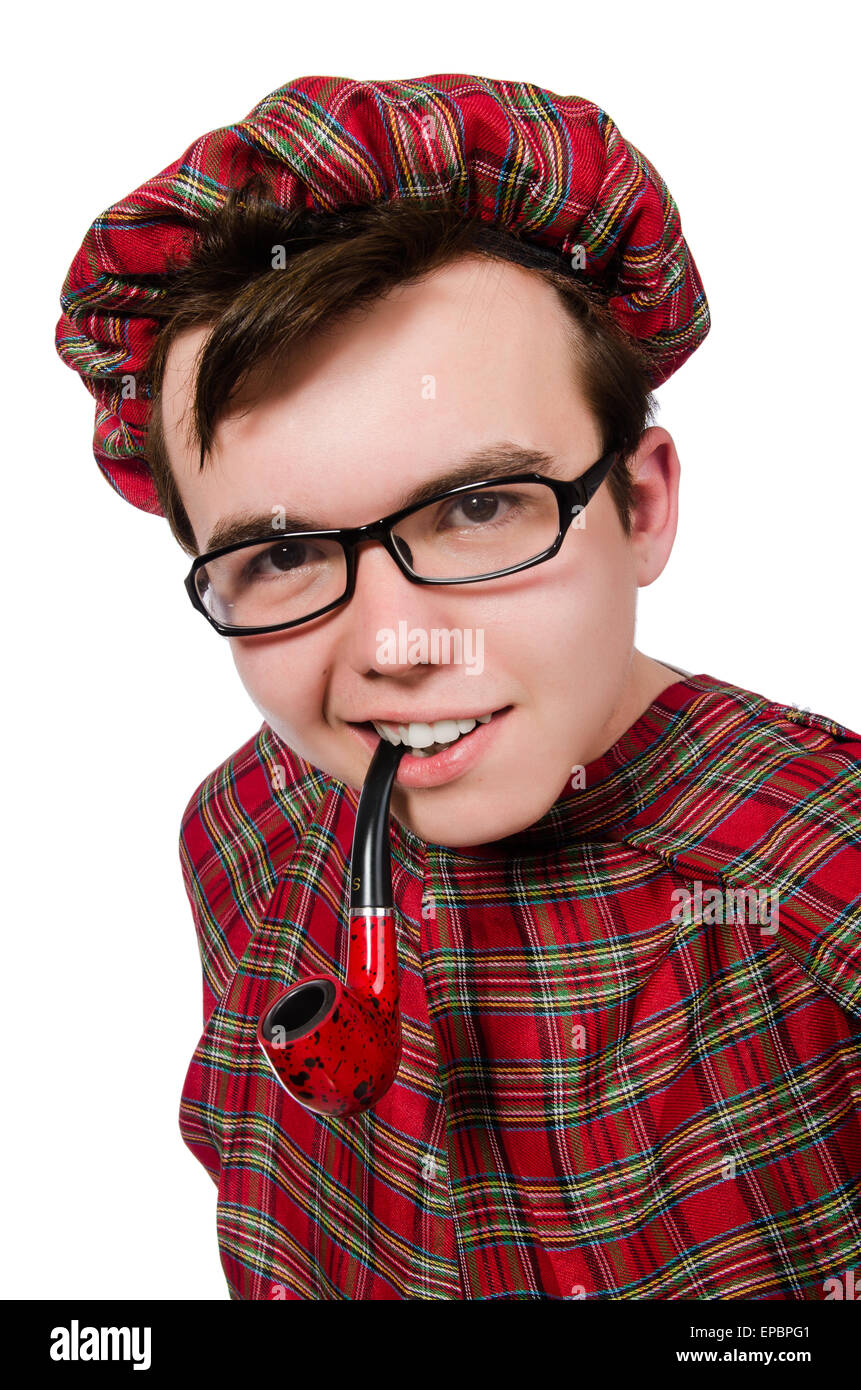 Scotsman with smoking pipe isolated on white Stock Photo Alamy