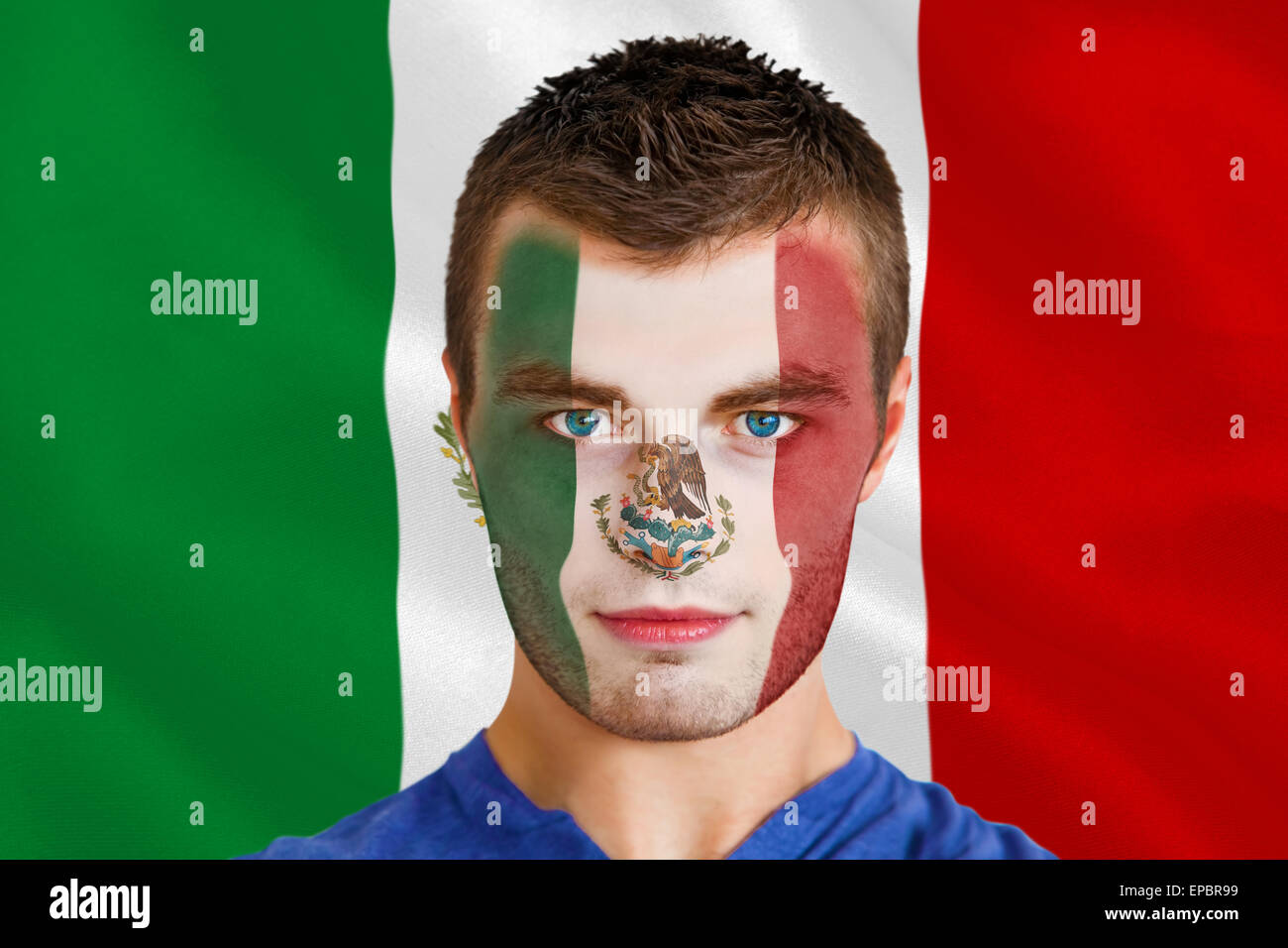 Serious young mexico fan with facepaint Stock Photo Alamy