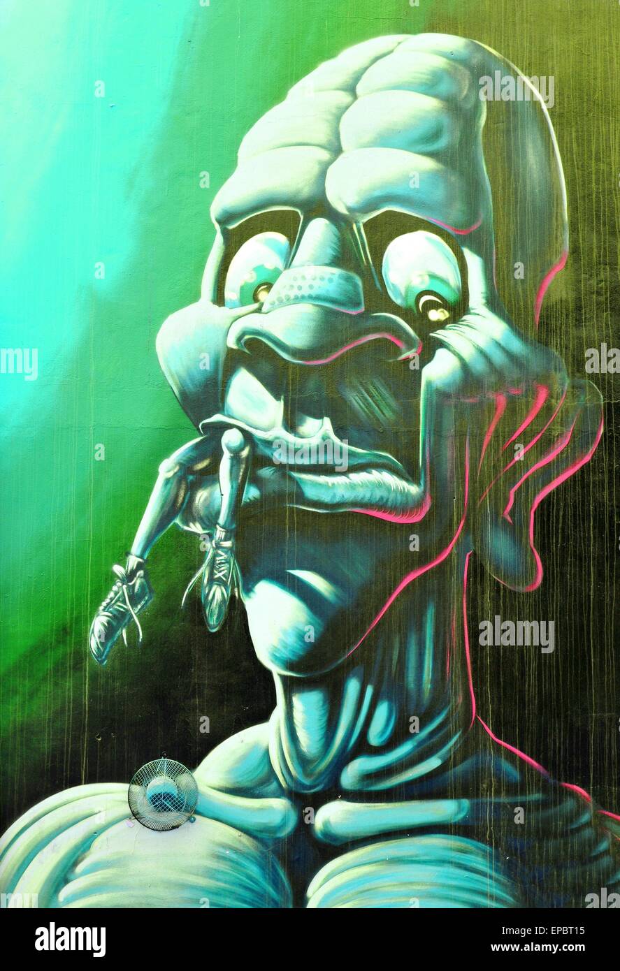 NOTTINGHAM, UK - APRIL 1, 2015: Detail of street art abstract graffiti depicting a monster in Nottingham, East Midlands, England Stock Photo