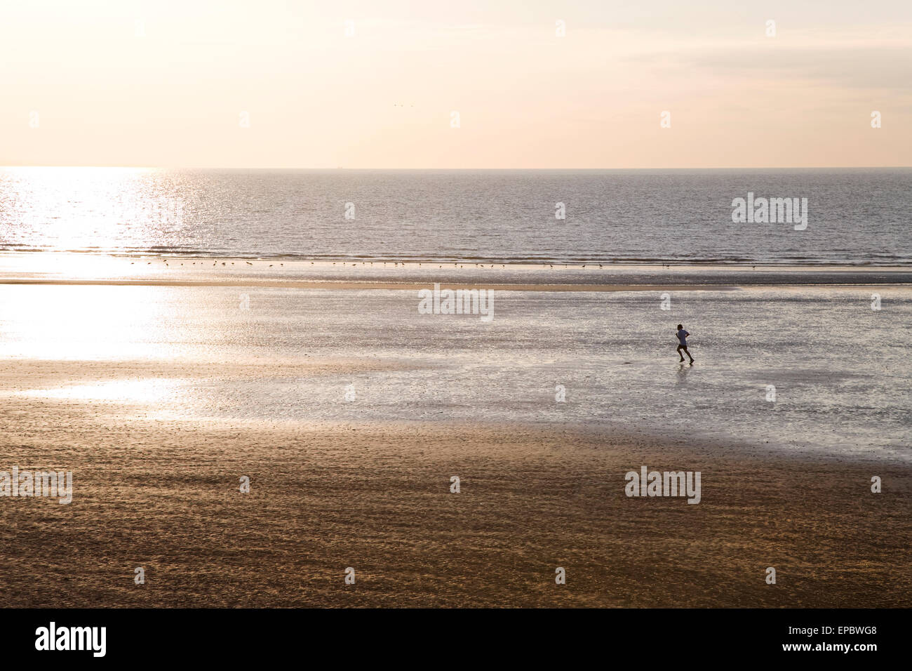 A Runner On The Beach, North Sea, Belgium Stock Photo