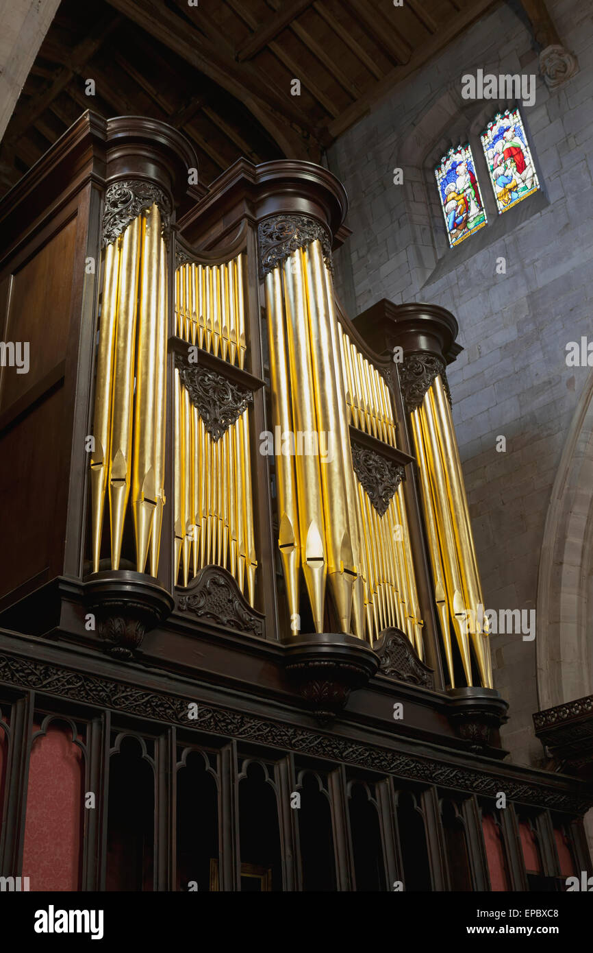 Organ in St Laurence's Church; Ludlow, Shropshire, England Stock Photo