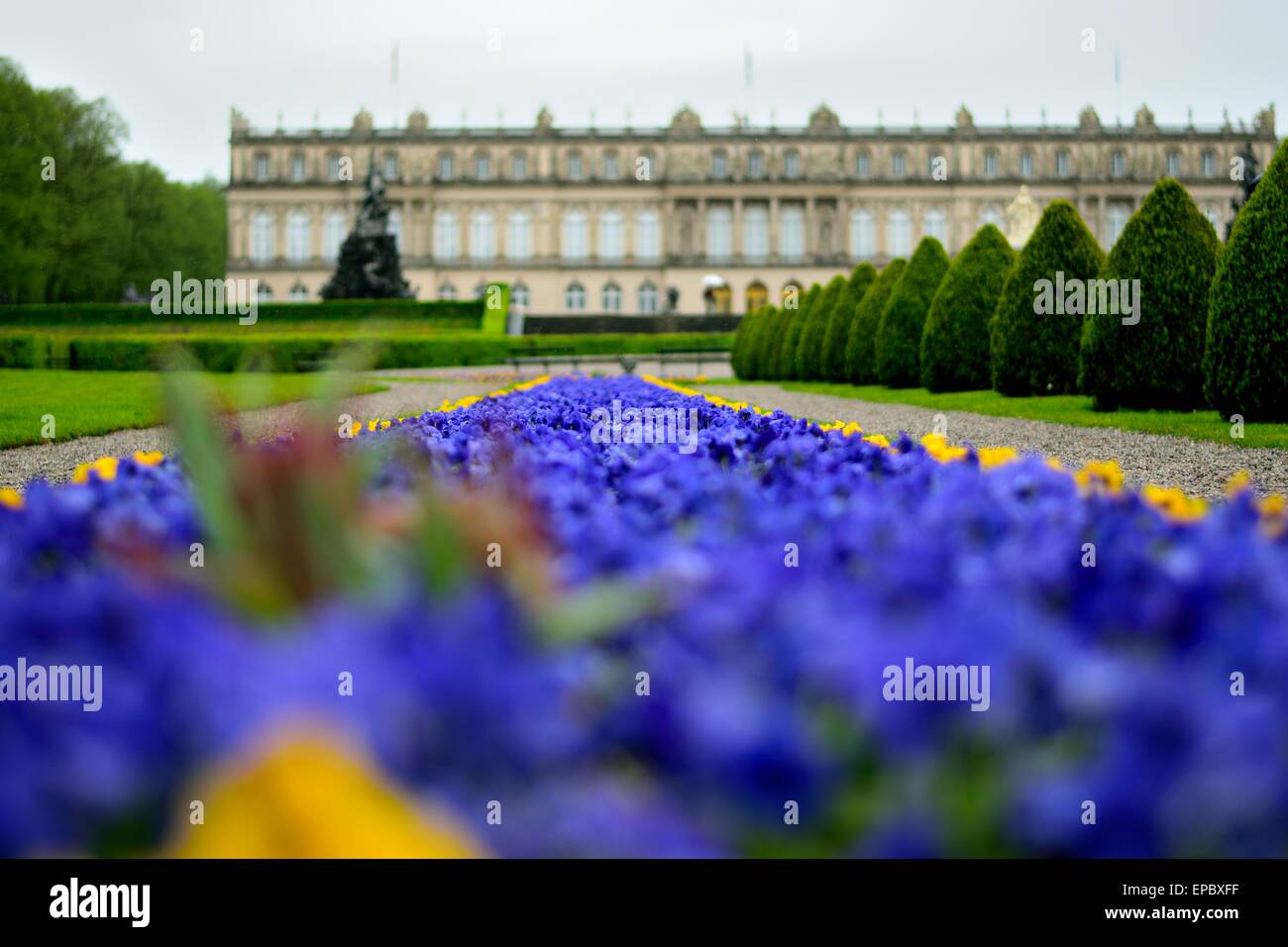 Bed of flowers in the gardens of Herrenchiemsee palace in Bavaria Germany Stock Photo