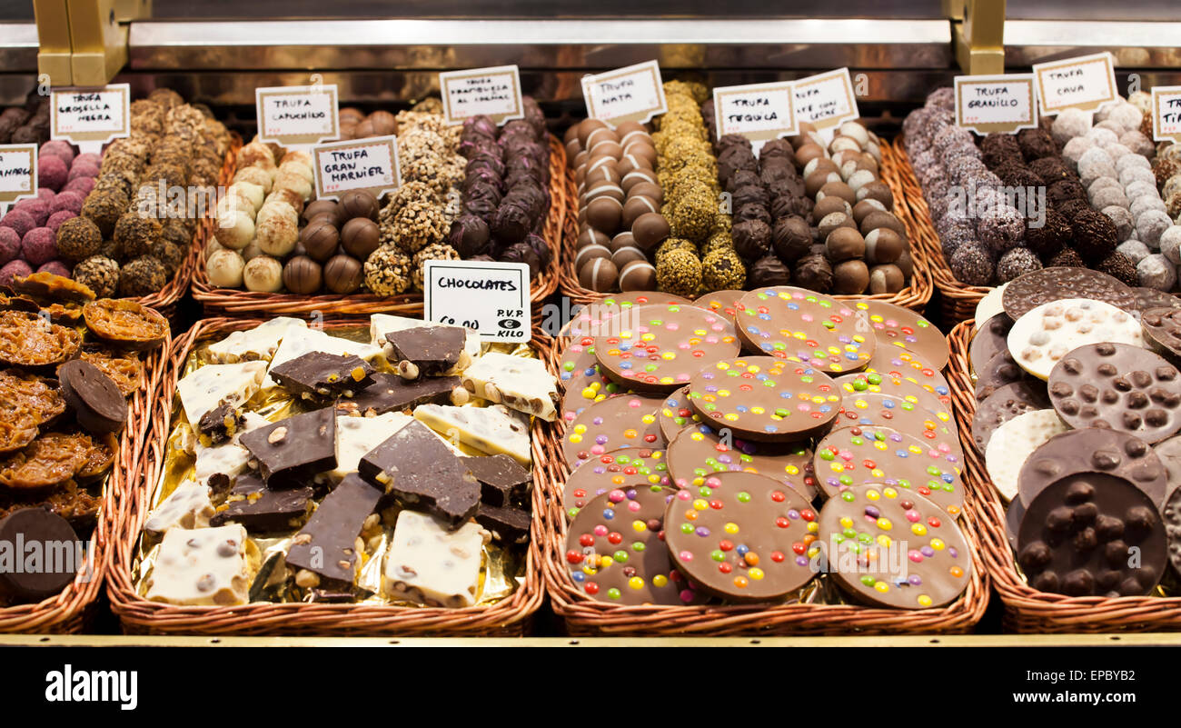 Gourmet assorted truffles exposed in a market Stock Photo
