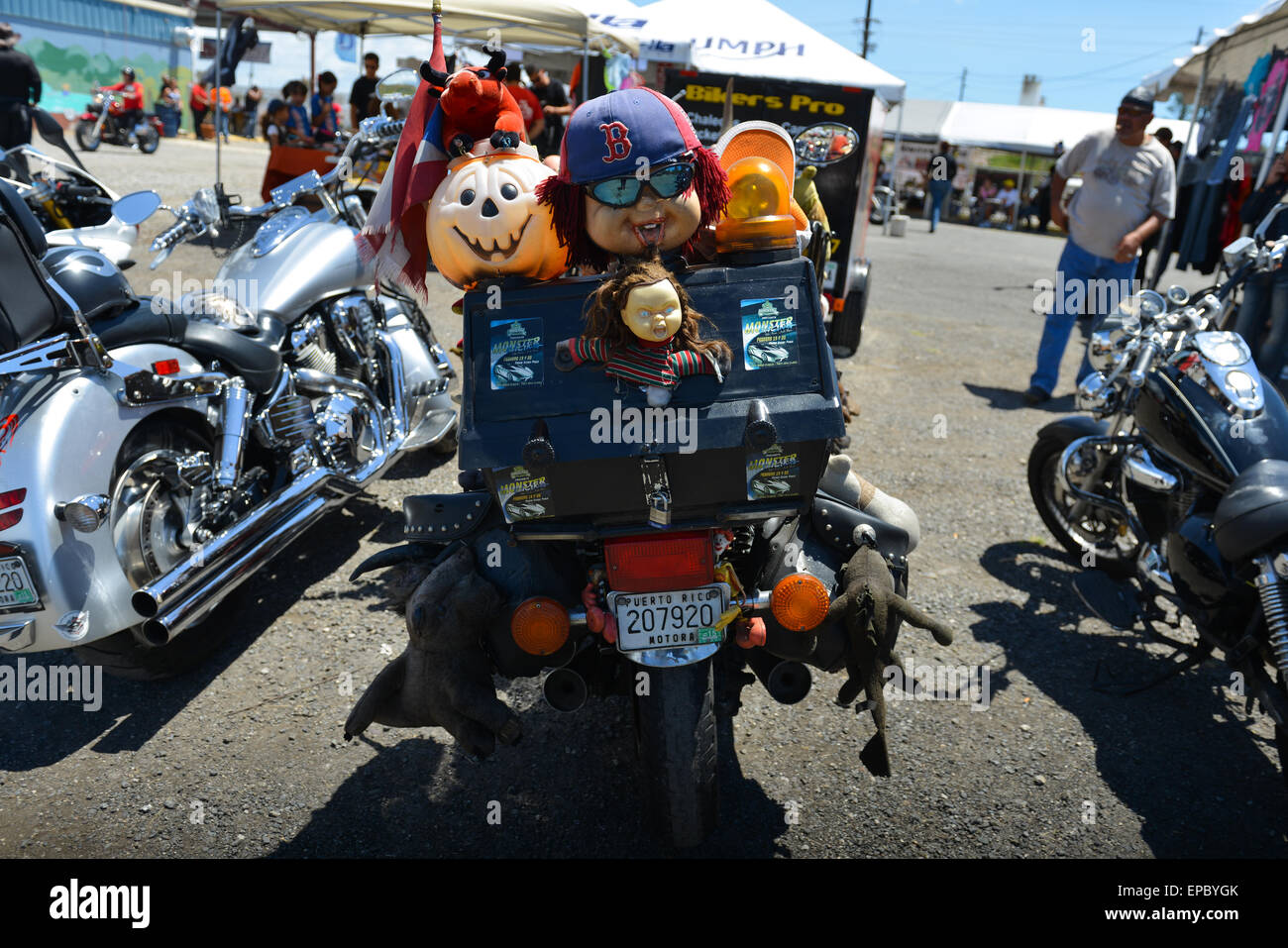 Detail of the back of a motorcycle at a biker event in Ponce, Puerto Rico. Caribbean Island. USA territory. Stock Photo