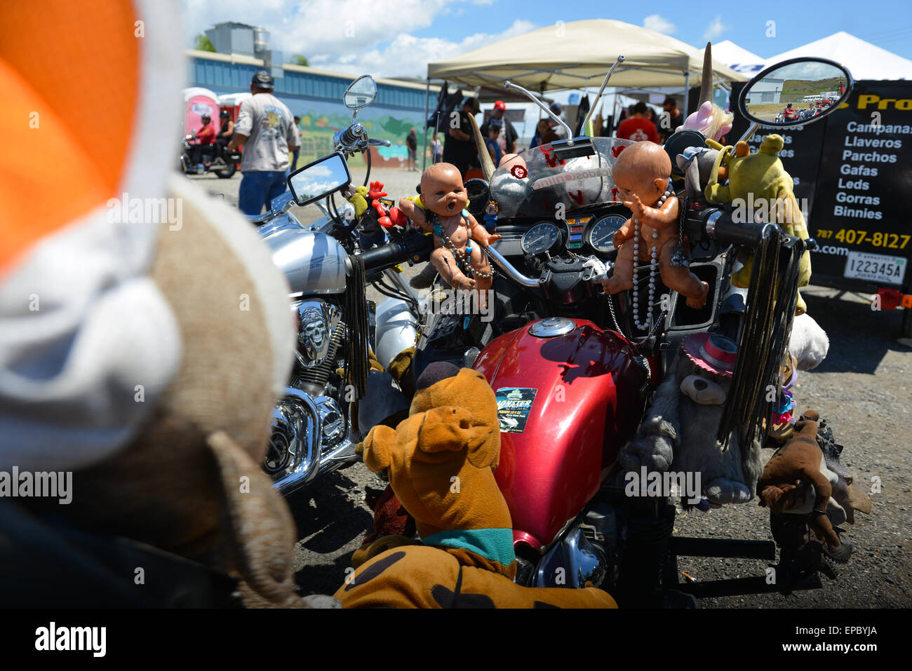 Detail of a motorcycle at a bike event in Ponce, Puerto Rico. Caribbean Island. USA territory. Stock Photo
