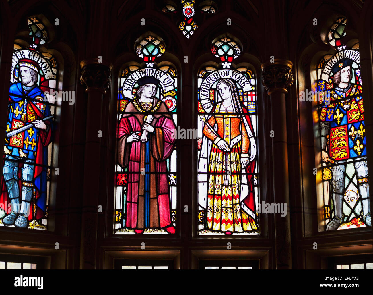 Stained glass windows of Cardiff Castle; Cardiff, Wales Stock Photo