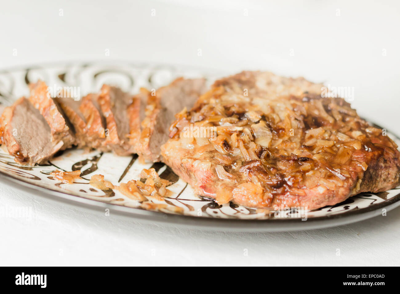 Jewish Passover brisket with savory walnut breading sliced and ready to serve Stock Photo Alamy