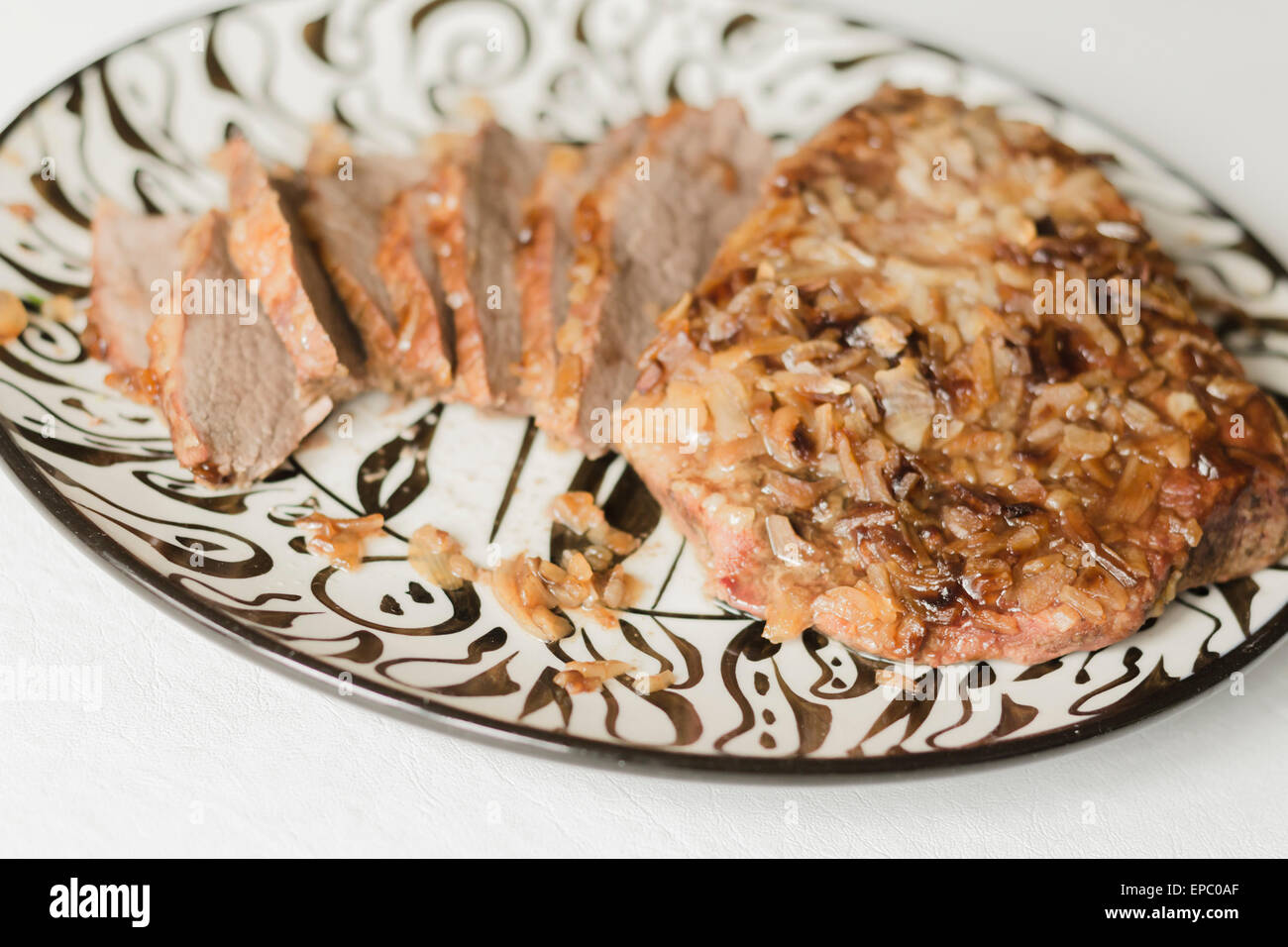 Jewish Passover brisket with savory walnut breading sliced and ready to serve Stock Photo Alamy