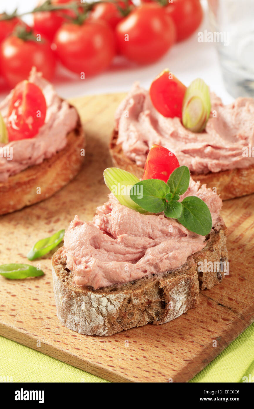 Slices of bread with smooth meat spread Stock Photo Alamy
