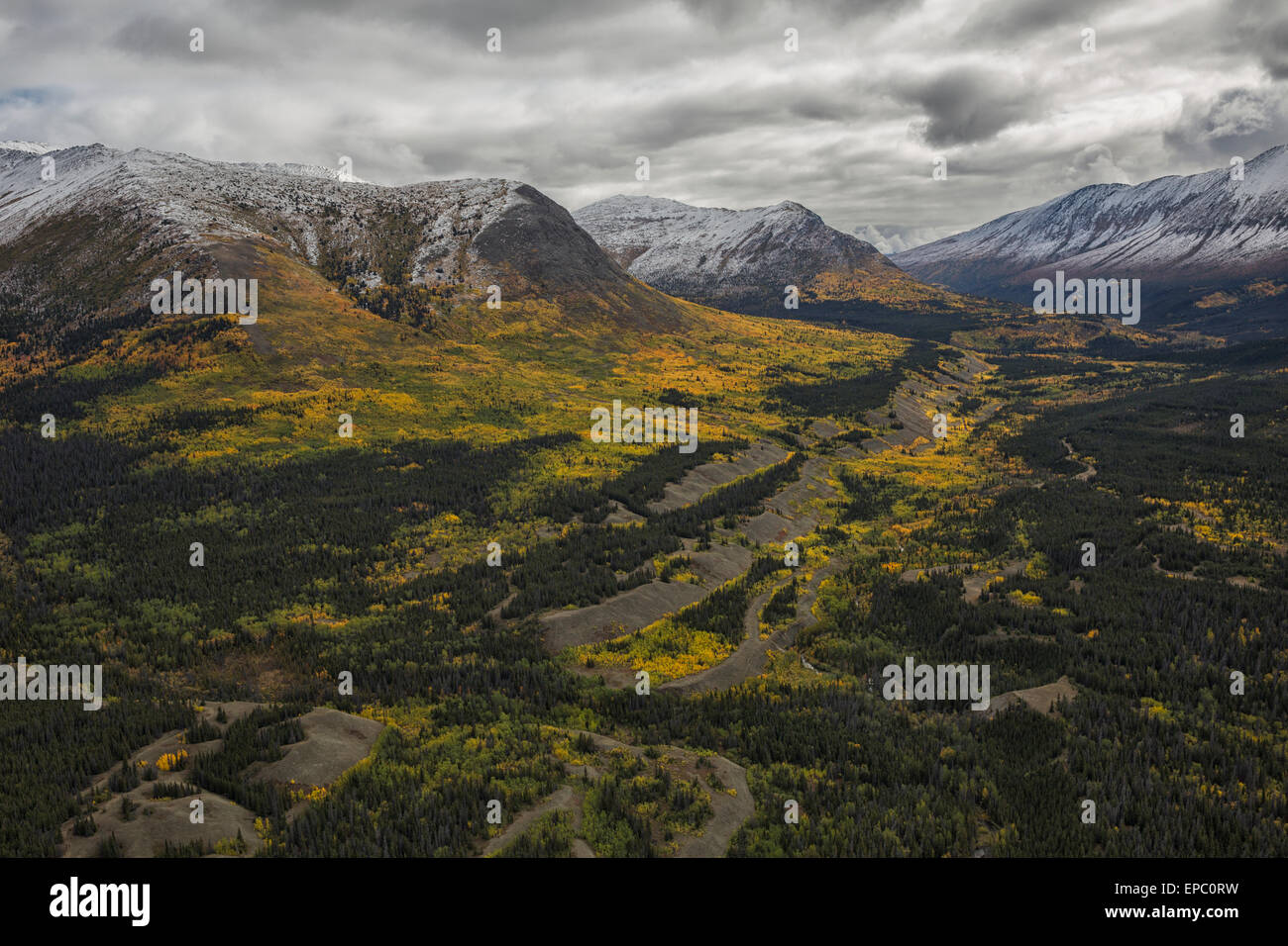 Fall colors paint the hillsides of the Ruby Mountains; Yukon, Canada Stock Photo