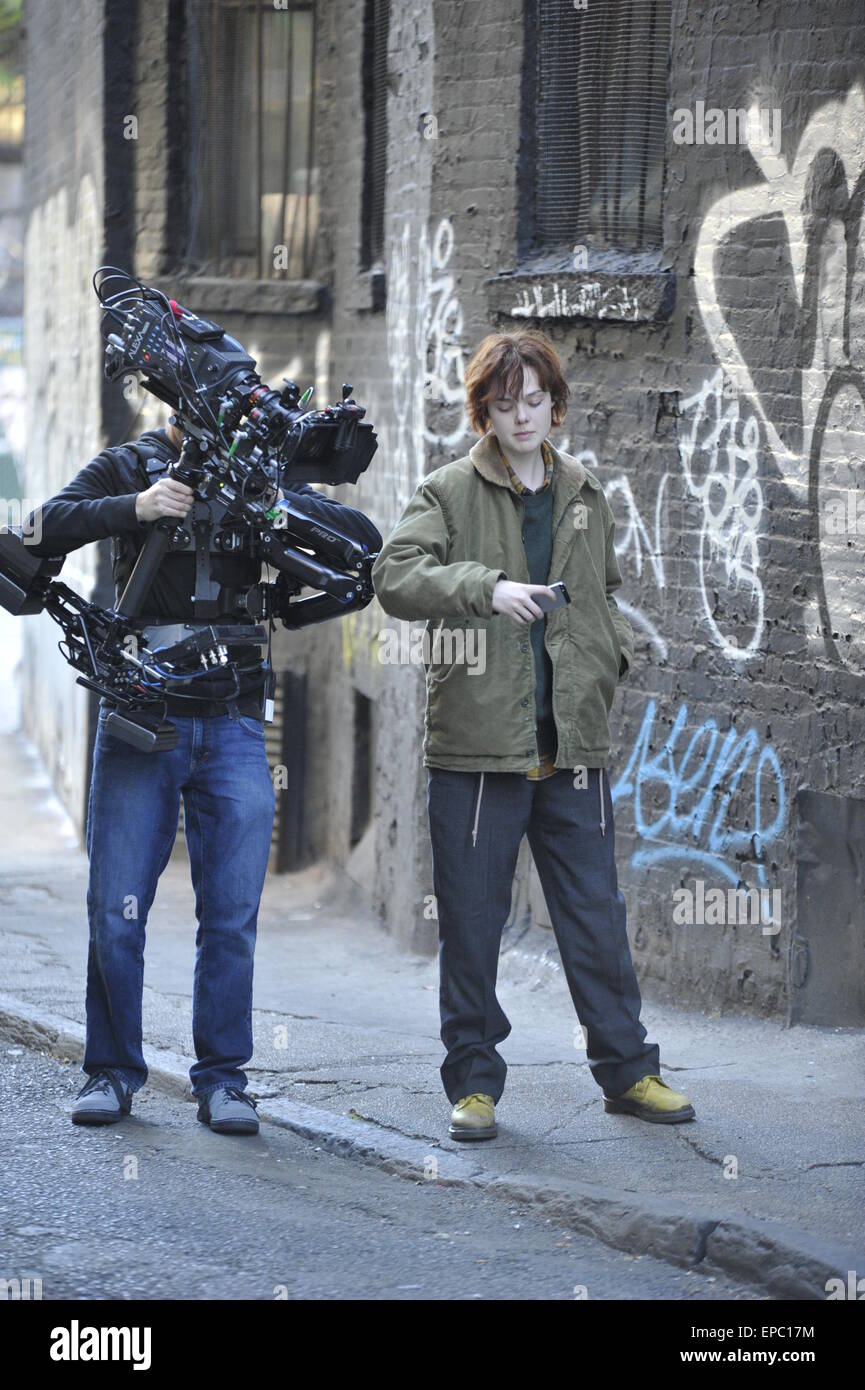 Elle Fanning shooting on location a scene on the set of her upcoming ...