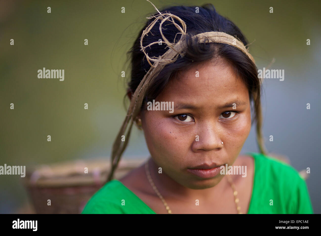 Portrait of a Chakma woman; Khagrachari, Chittagong Division, Bangladesh Stock Photo