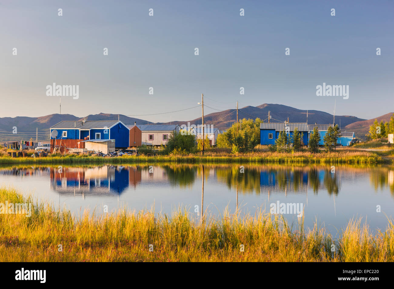 Colorful houses in the village of Shungnak, along the bank of the Kobuk