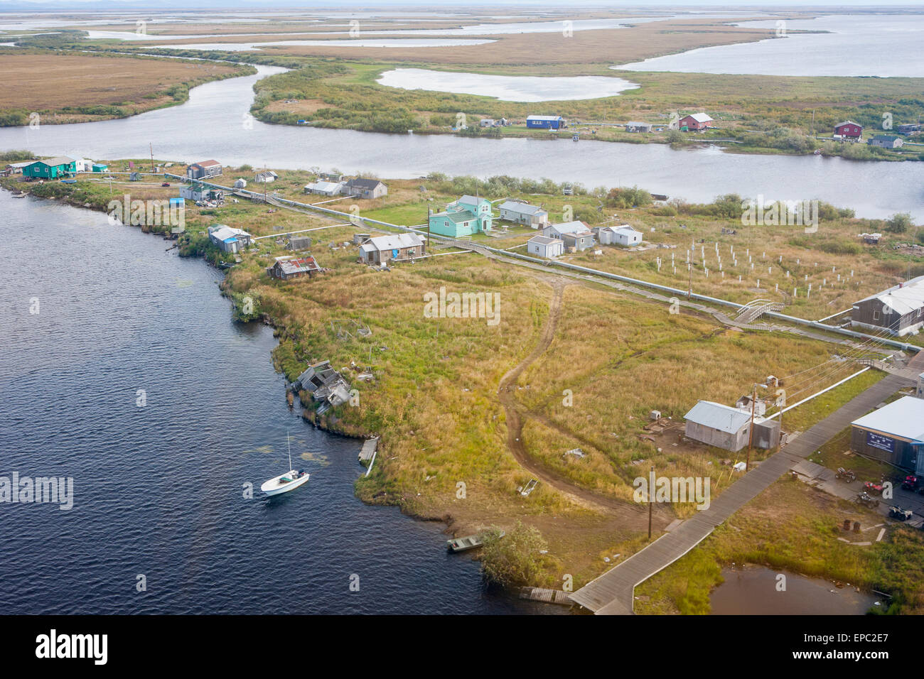 Aerial view of the village of Selawik and the Selawik river, Arctic