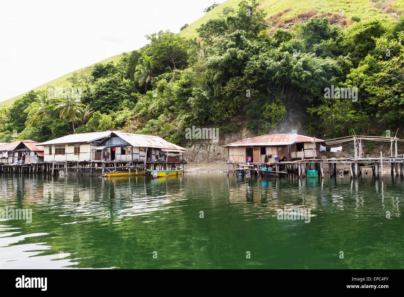 Stilt houses in Kampung Ayapo, Lake Sentani, Papua, Indonesia Stock