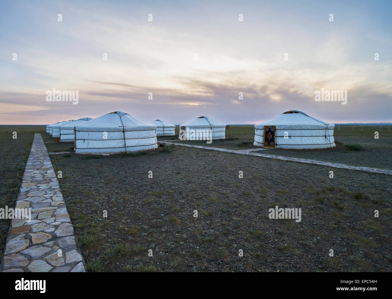 Mongolian Gers (yurts) tourist accommodation at the Gobi Tour Ger Camp ...