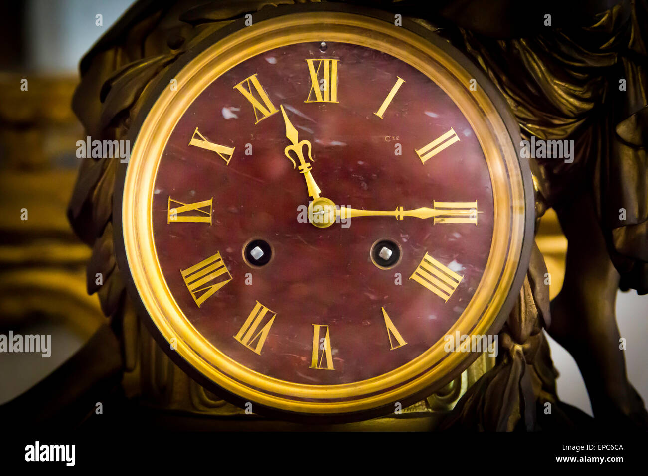 detail of antique table clock with manual winding Stock Photo Alamy