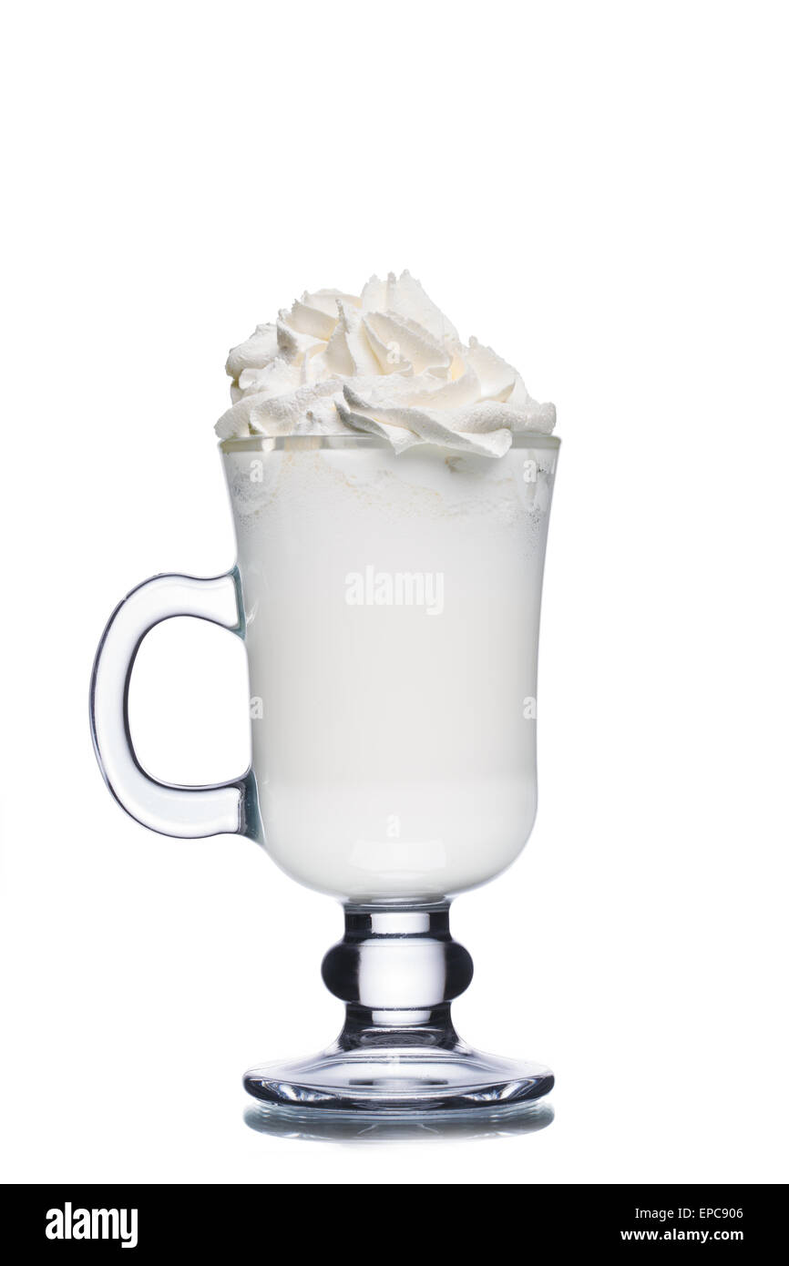 Milk cocktail in glass decorated with whipped cream. Fresh, clean look ...