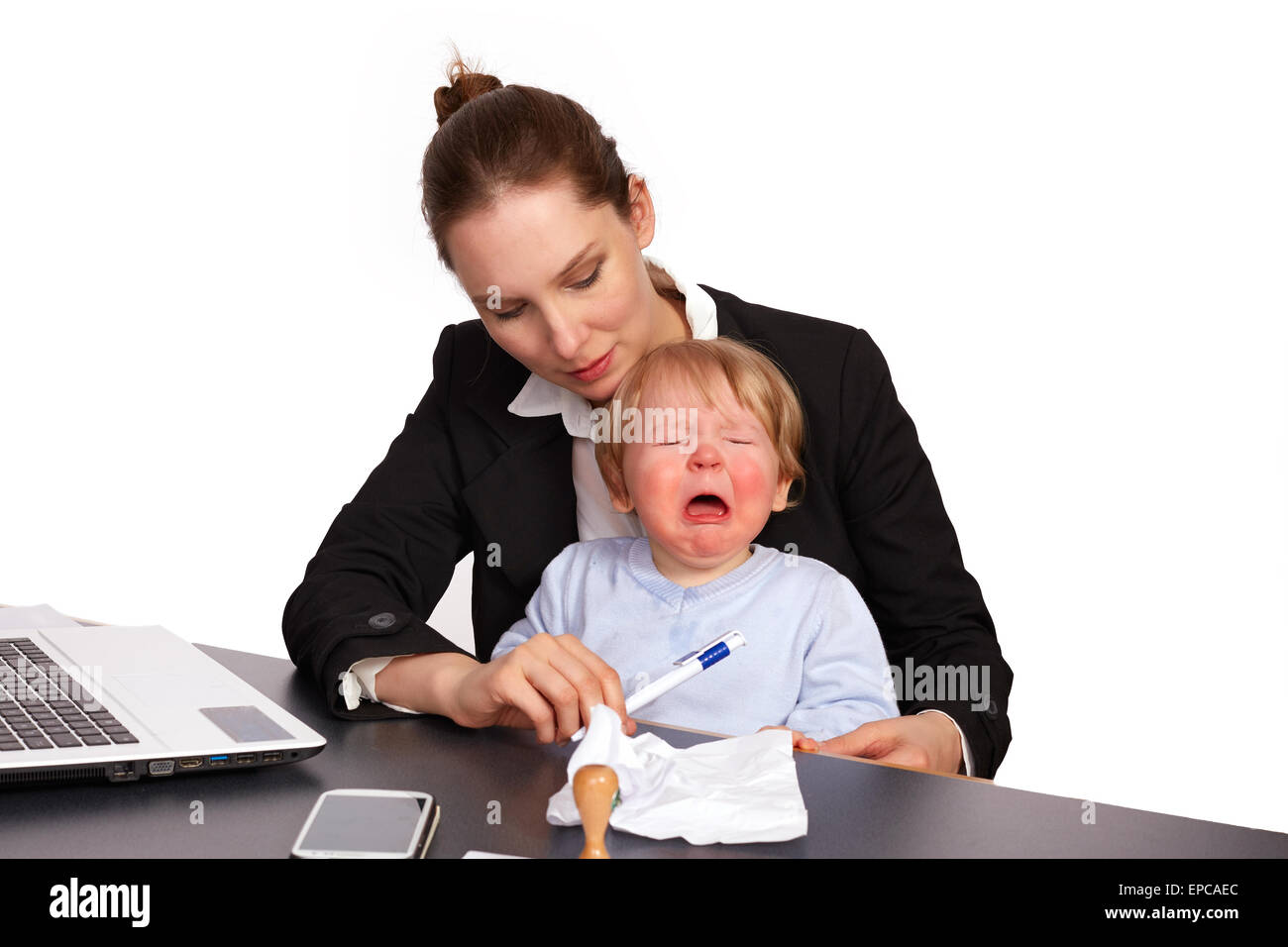 Mother and child at work Stock Photo