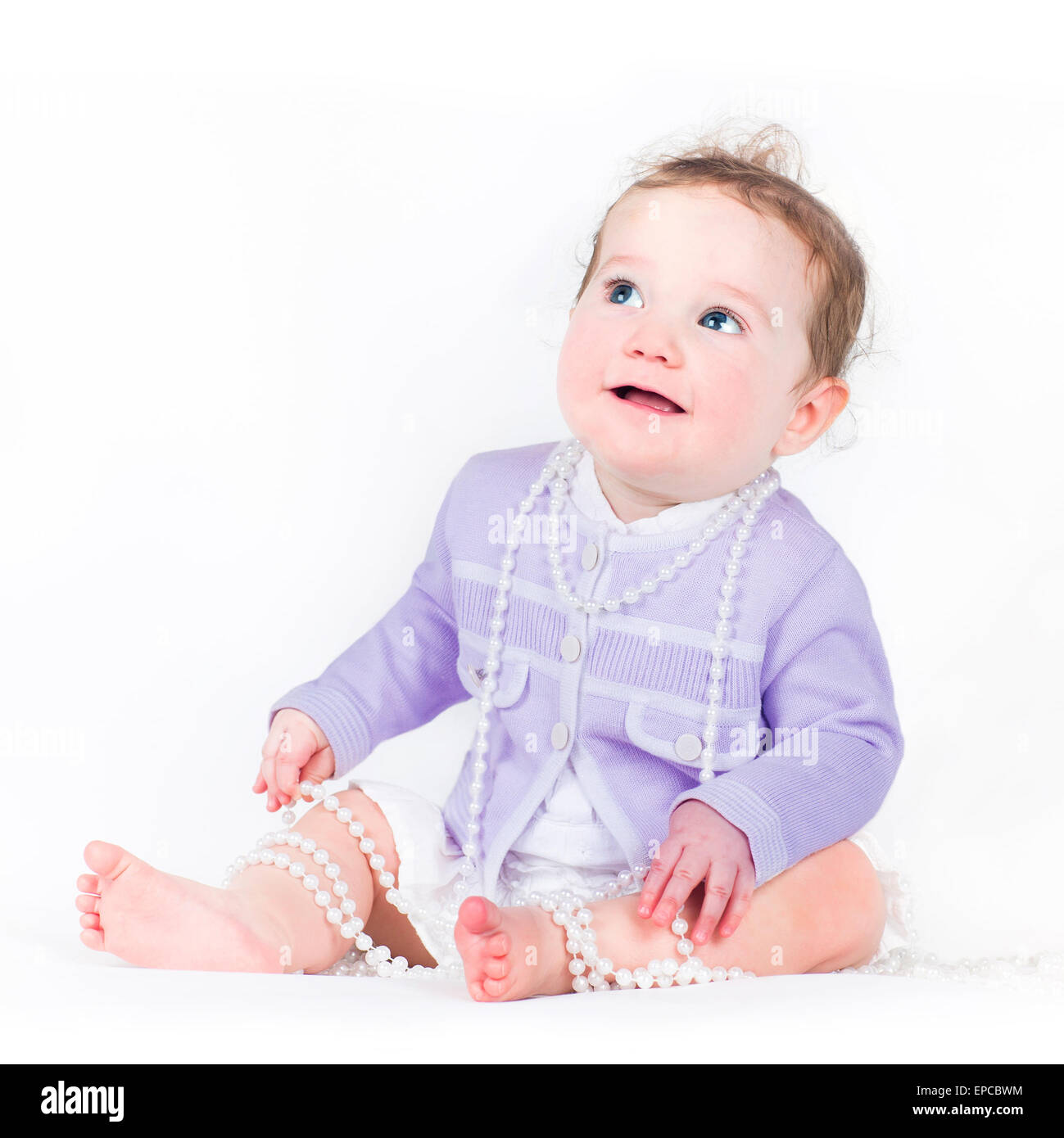 Elegant little girl with a pearl necklace Stock Photo