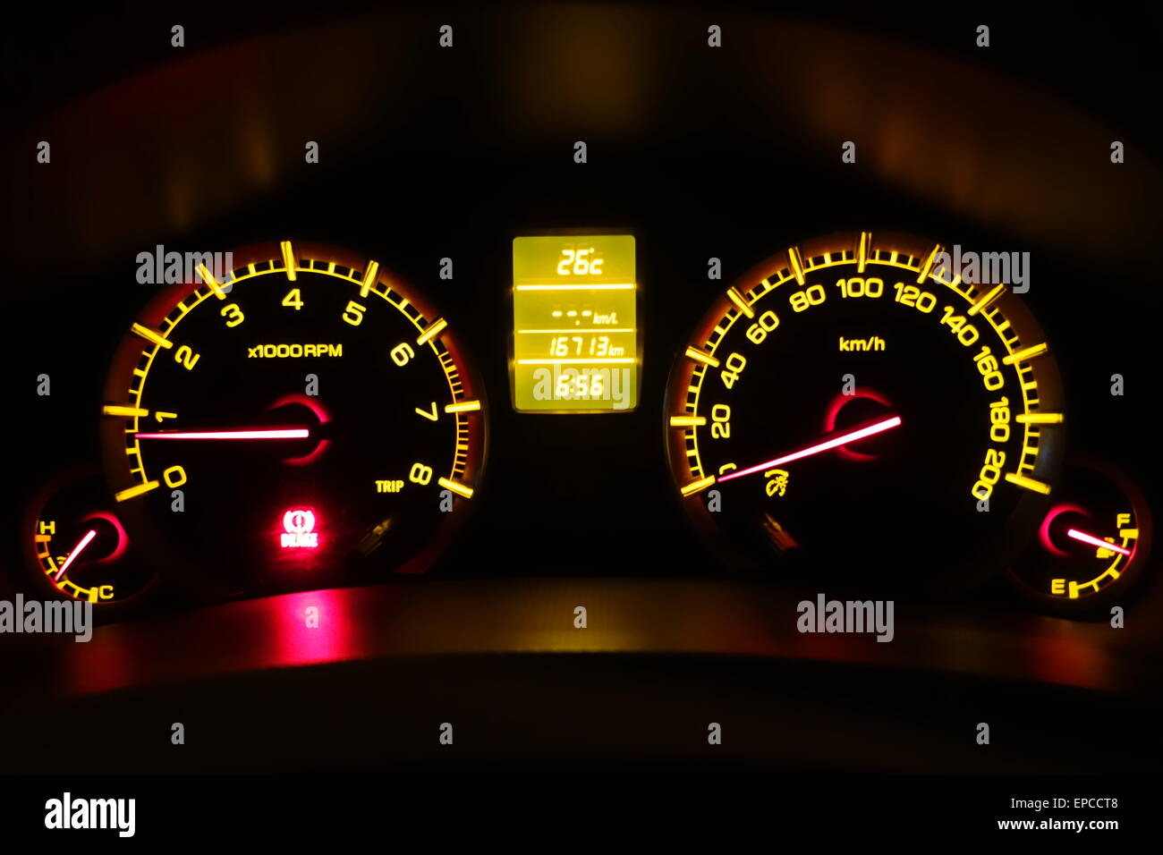 Speedometer, tachometer, dashboard in a car taken at night Stock Photo Alamy