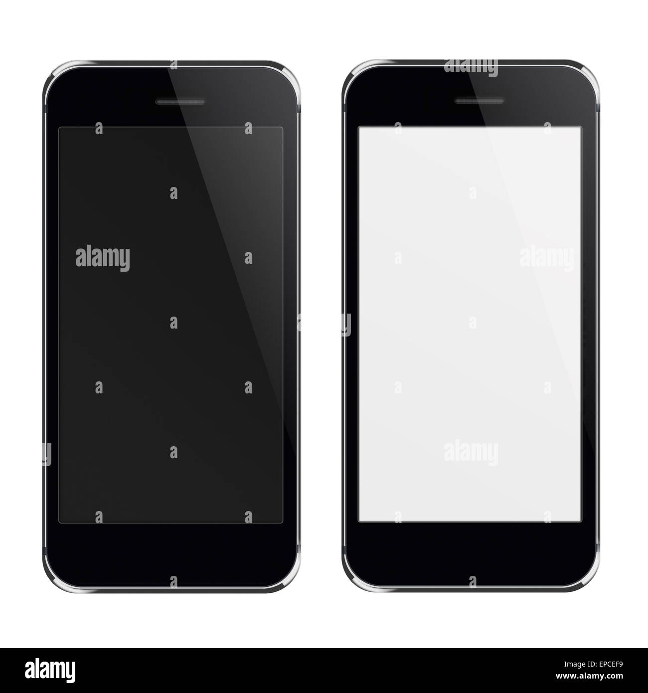 Realistic black mobile phones with black and blank screen isolated on ...