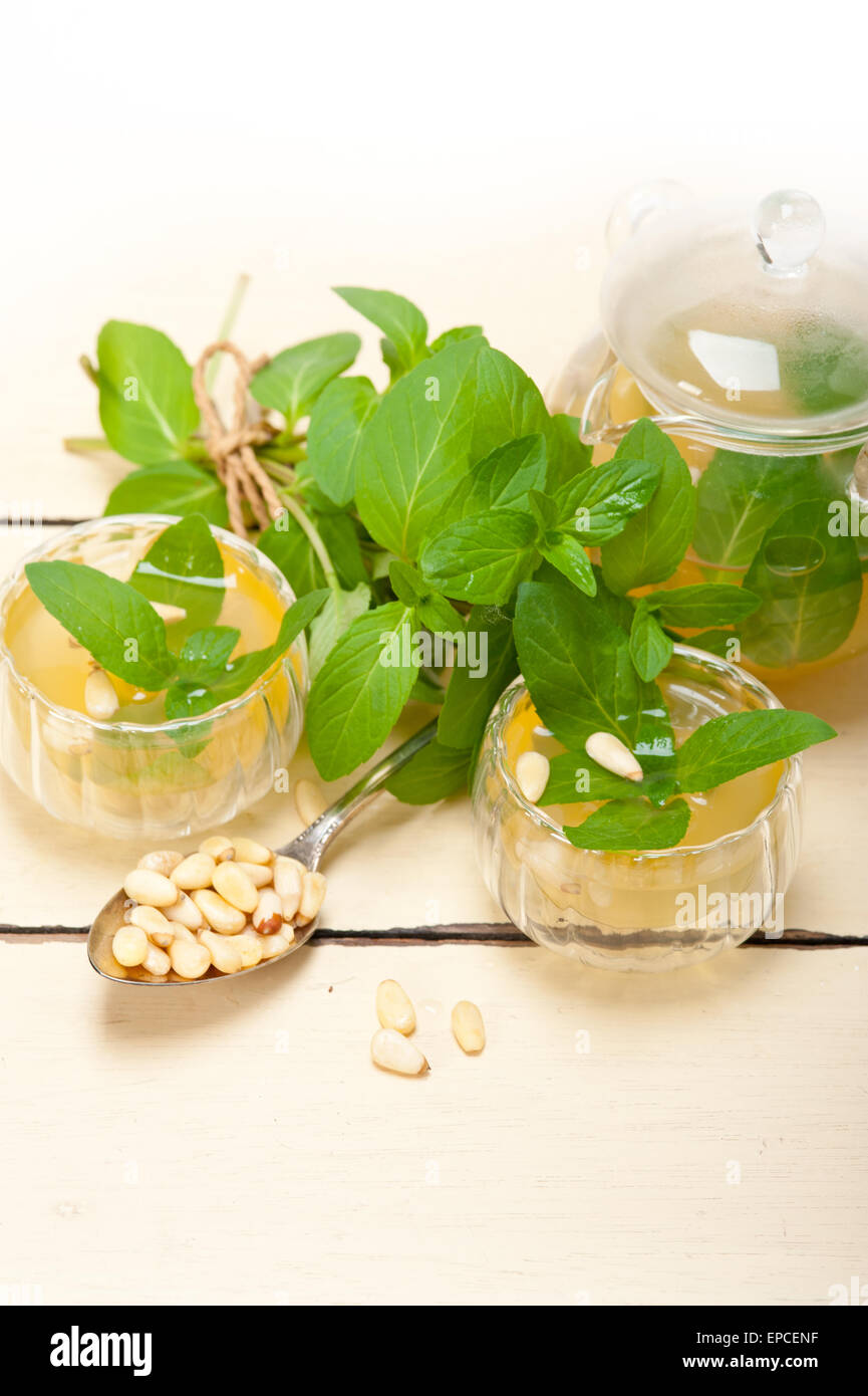 Atay Tea Arab traditional style mint and pine nuts tea called at tay Stock Photo ...