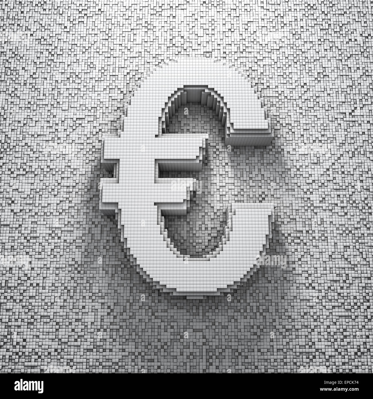 3D render of pixelated euro symbol Stock Photo