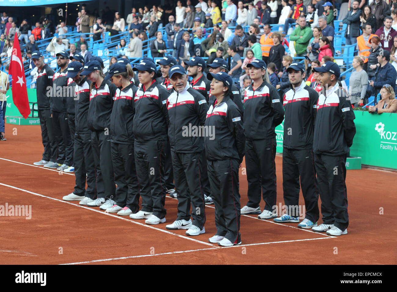 ISTANBUL, TURKEY - MAY 03, 2015: Line umpires in award ceremony of TEB BNP Paribas Istanbul Open 2015 Stock Photo
