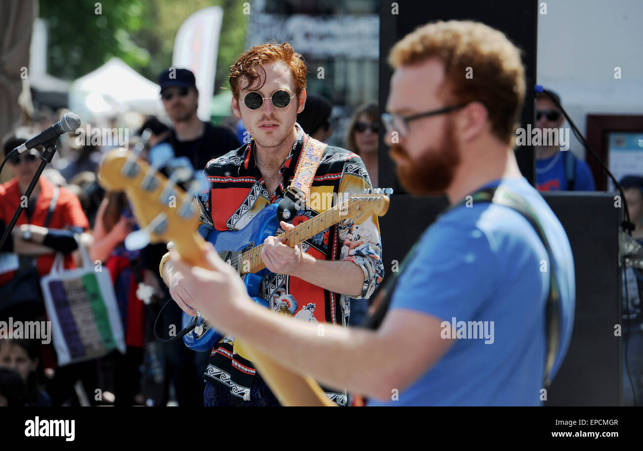 Brighton, UK. 16th May, 2015. You Cry Wolf playing to crowds at Brighton Fringe Festival 2015 in beautiful hot sunshine today  Credit:  Simon Dack/Alamy Live News Stock Photo