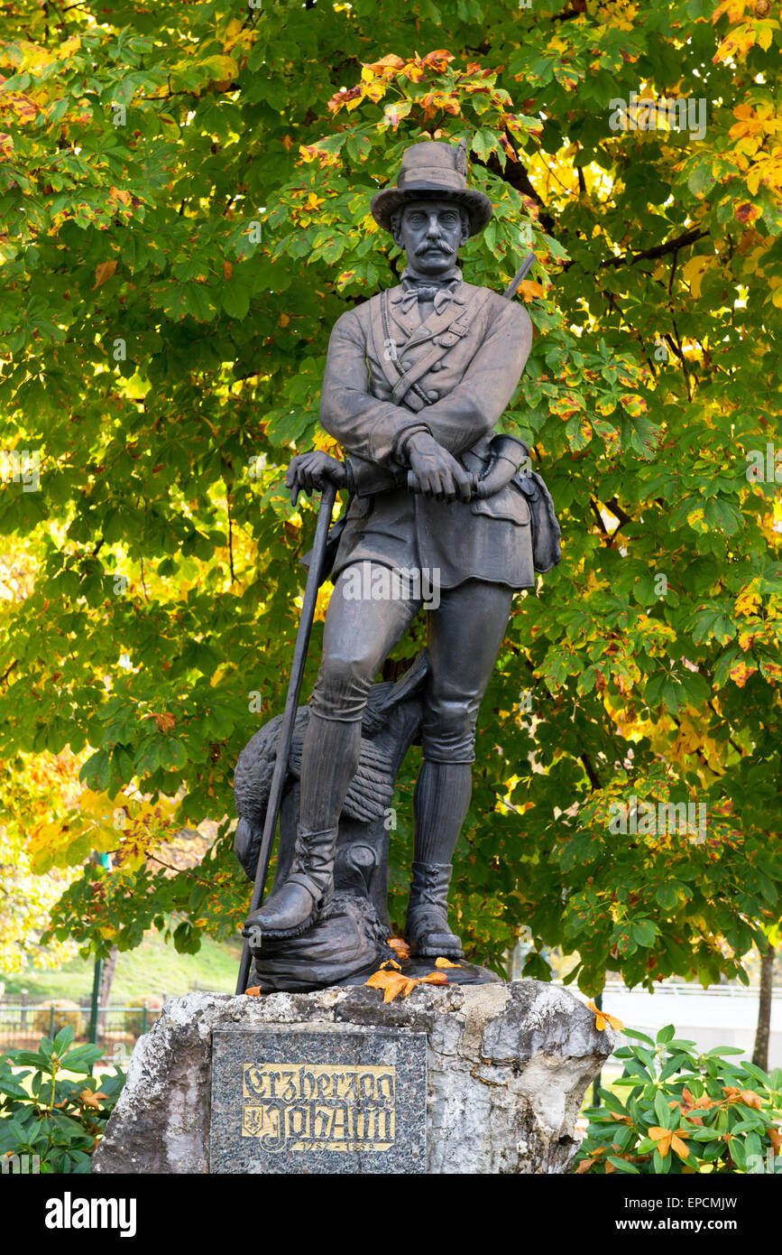 autumnal view of monument of Erzherzog Johann von Öesterreich at Kurpark, Bad Aussee, Styria, Austria Stock Photo