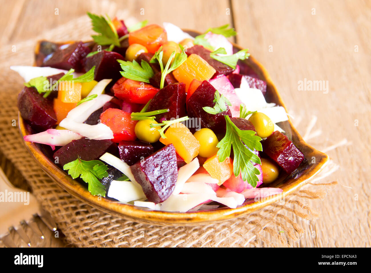 Beet salad. Russian traditional beetroot salad (vinegrette) with