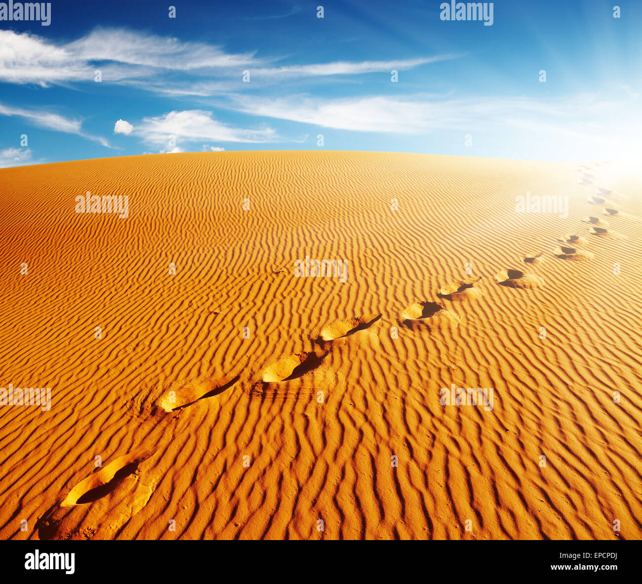 Footprints on sand dune, Sahara Desert, Algeria Stock Photo