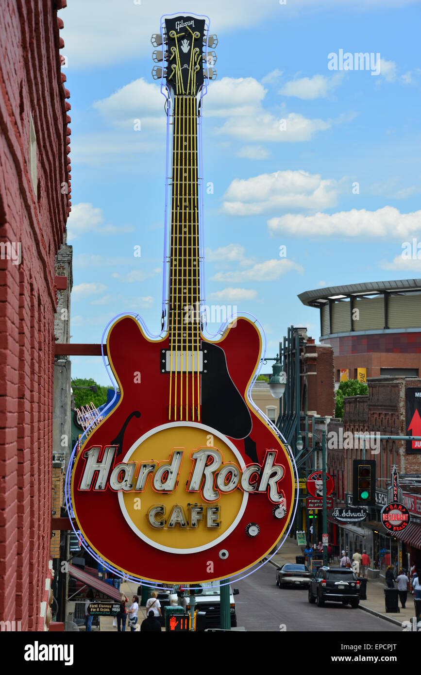 Hard Rock Cafe sign in Memphis, Tennessee. Stock Photo