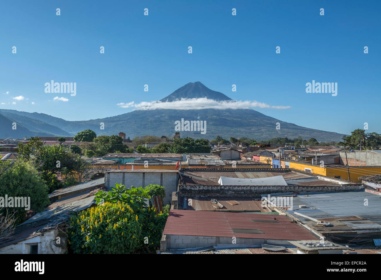 View of Volcan de Agua from Antigua Guatemala Stock Photo