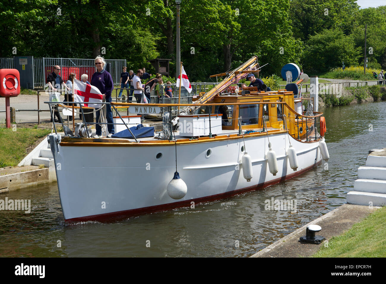 Teddington, Middlesex, United Kingdom. 16 May 2015. 18 ‘Little Ships’ mustered at Teddington Lock before heading downstream escorted by the Teddington RNLI, to commemorate the 75th anniversary of ‘Operation Dynamo’. The ships all participated in the evacuation of troops from Dunkirk in 1940 during World War 2. The Association of Dunkirk Little Ships has organised a Commemorative Return every five years since 1970. Credit:  Emma Durnford/ Alamy Live News Stock Photo